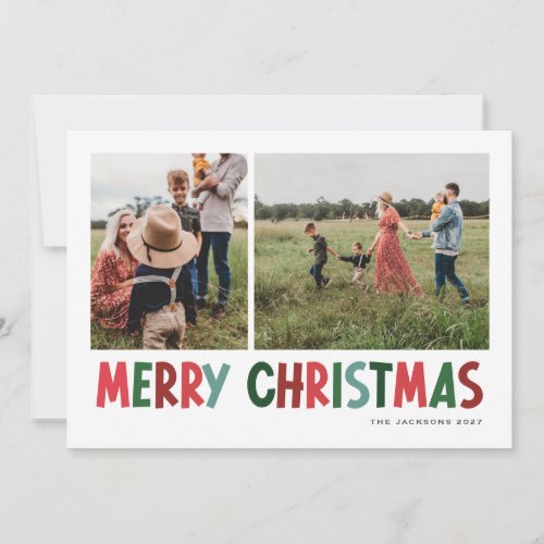 Merry Christmas Colorful vibrant multi_photo  Holiday Card