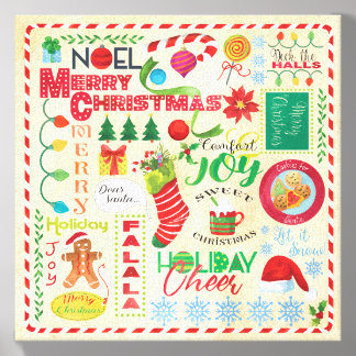 Merry Christmas Colorful Wall Decor Canvas Photo Tile