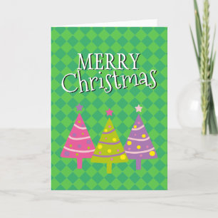 Merry Christmas Colorful Whimsical Trees Holiday Card