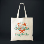 Merry Christmas Colorful Wreath Birds Tote Bag<br><div class="desc">Cute colorful christmas arrangement with happy birds,  bow tie and christmas greenery. Mint green Christmas fancy text design with customizable family name and year. Design is available on many priciest and can requested on any product offered by zazzle.</div>