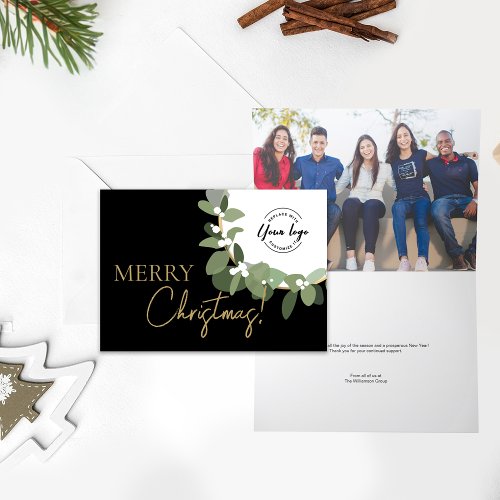 Merry Christmas Company Logo Custom Team photo Holiday Card