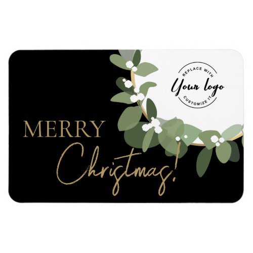 Merry Christmas Company Logo Gold black Custom Hol Magnet