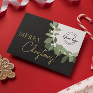 Merry Christmas Company Logo Gold black Custom Holiday Card
