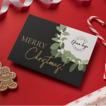 Merry Christmas Company Logo Gold Black Custom Holiday Card by Lorena_Depante at Zazzle