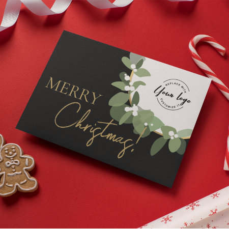 Merry Christmas Company Logo Gold Black Custom Holiday Card