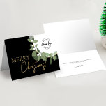 Merry Christmas Company Logo Gold black Custom Holiday Card<br><div class="desc">Spread joy and gratitude this holiday season with our Merry Christmas Company Logo Gold Black Custom Holiday Cards. These elegant folded cards provide the perfect opportunity to extend your heartfelt holiday greetings and express your appreciation to clients, employees, and customers. Customization is key, and with our easy-to-use template, you can...</div>