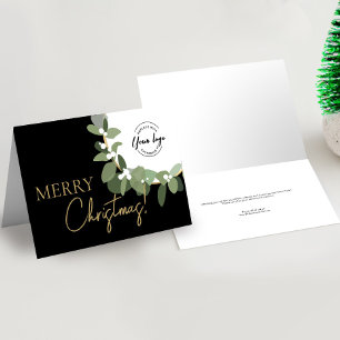 Merry Christmas Company Logo Gold black Custom Holiday Card