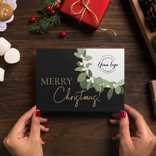 Merry Christmas Company Logo Gold black Custom Holiday Card