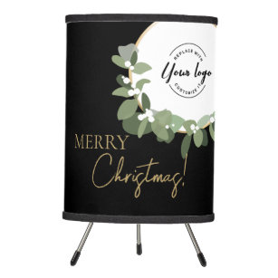 Merry Christmas Company Logo Gold black Tripod Lamp