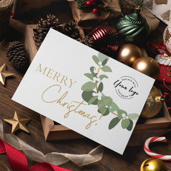 Merry Christmas Company Logo Gold White Custom Holiday Card by Lorena_Depante at Zazzle