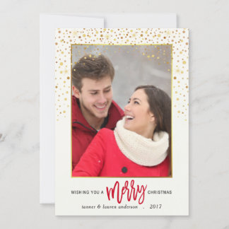 Merry Christmas Confetti Holiday Photo Flat Card