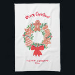 Merry Christmas Cookie Custom Name Kitchen Towel<br><div class="desc">This fun and festive kitchen towel is decorated 
With a watercolor of a festive wreath of Christmas cookies.
Customize this kitchen towel with your greeting and name.
Original  Watercolor ©️ Michele Davies.</div>