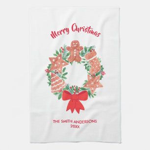 Merry Christmas Cookie Custom Name Kitchen Towel