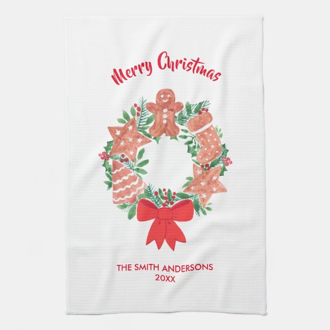 Merry Christmas Cookie Custom Name Kitchen Towel (Vertical)
