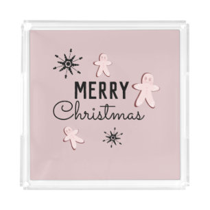 Merry Christmas Cookie Gingerbread Pink Acrylic Tray