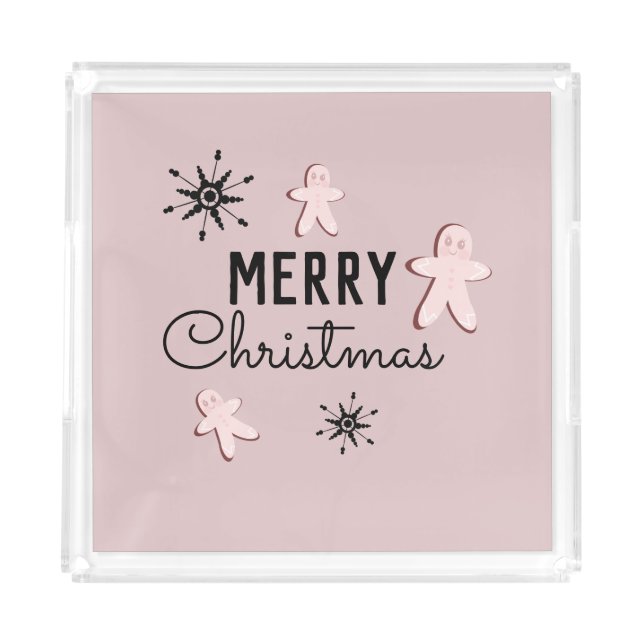 Merry Christmas Cookie Gingerbread Pink  Acrylic Tray (Front)