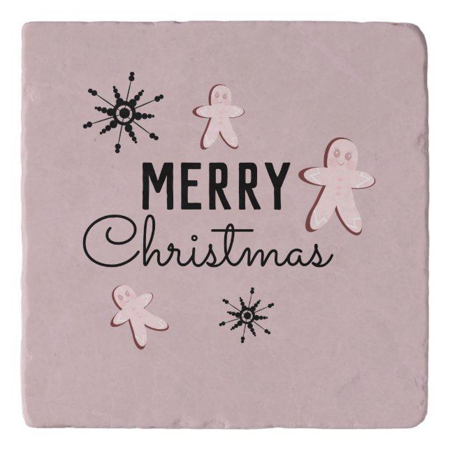 Merry Christmas Cookie Gingerbread Pink  Trivet (Front)