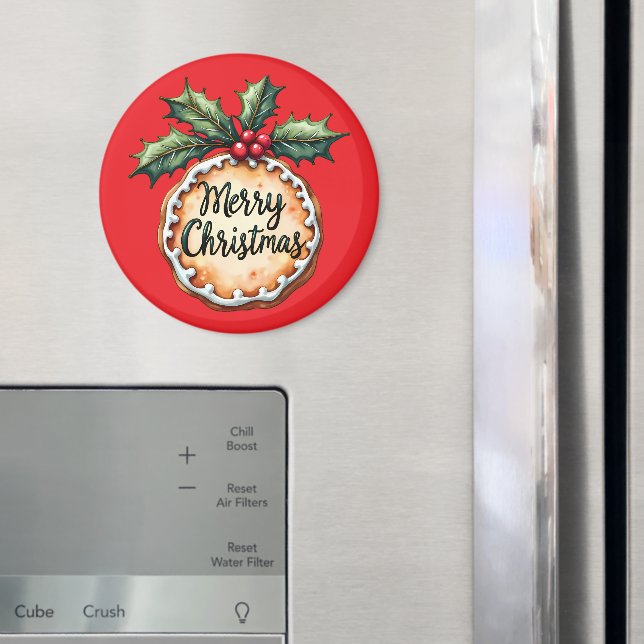 Merry Christmas Cookie with Holly Berries Magnet (In Situ (Fridge))