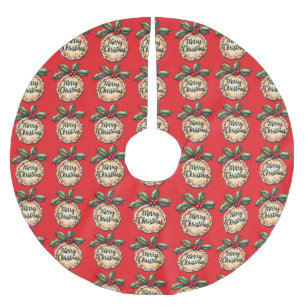 Merry Christmas Cookie with Holly Berries Red Brushed Polyester Tree Skirt