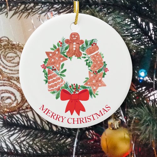 Merry Christmas Cookie Wreath  Ceramic Ornament