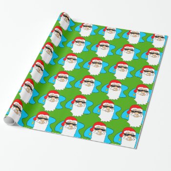 Merry Christmas Cool Santa In Sunglasses Pattern Wrapping Paper by santasgrotto at Zazzle
