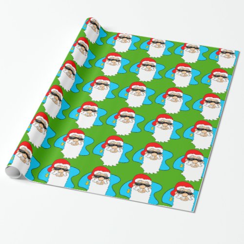 Merry Christmas Cool Santa In Sunglasses Pattern Wrapping Paper