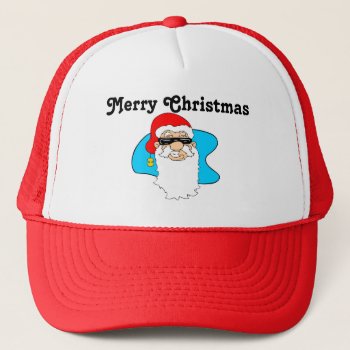 Merry Christmas Cool Santa In Sunglasses Trucker Hat by santasgrotto at Zazzle