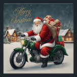 Merry Christmas Cool Vintage Santa on Motorcycle Poster<br><div class="desc">Vintage Santa</div>