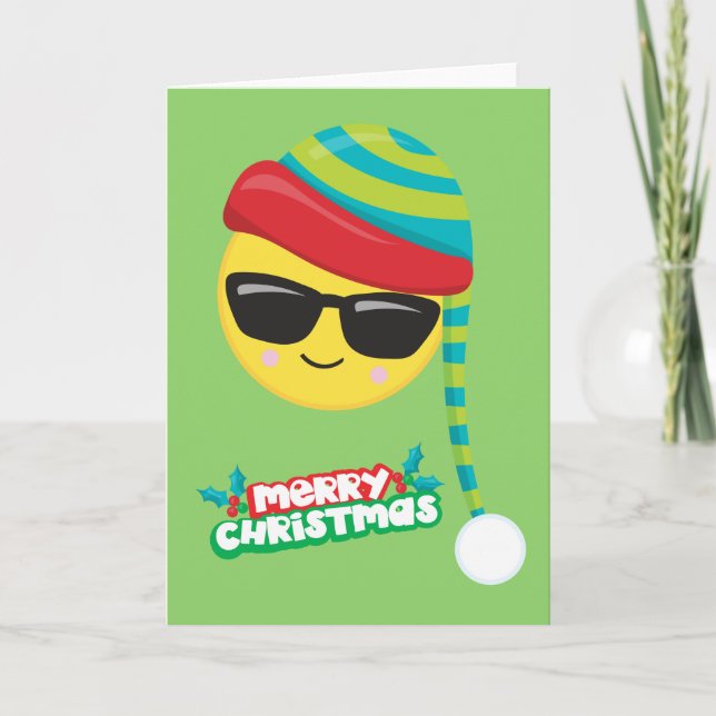 Merry Christmas Cool Winter Emoji Card (Front)