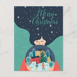 Merry Christmas Cool Winter Theme Gift Girl Photo Holiday Postcard