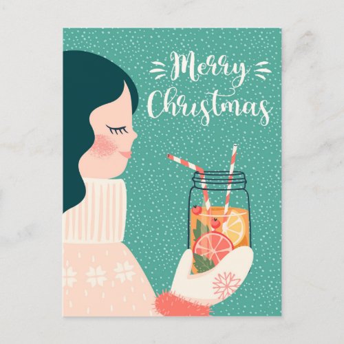 Merry Christmas Cool Winter Theme Gift Girl Photo Holiday Postcard