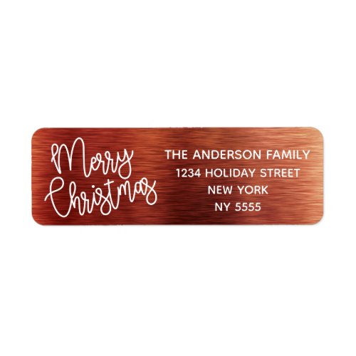 Merry Christmas Copper Metallic Return Address Label