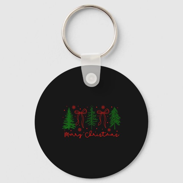 Merry Christmas Coquette Bow And Tree Retro Xmas H Keychain (Front)