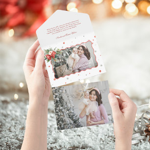 Merry Christmas Coquette Bow, Ribbon Frame 1 Photo All In One Invitation