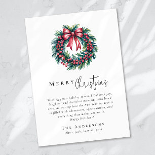 Merry Christmas Coquette Bow Wreath Holiday Card