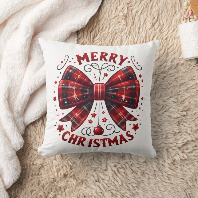merry christmas Coquette red plaid Throw Pillow (Creator Uploaded)