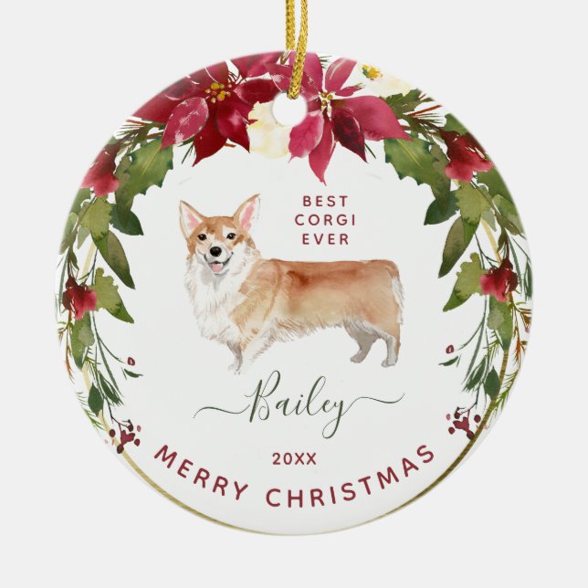 Merry Christmas Corgi | Add Your Dog's Photo Ceramic Ornament (Front)