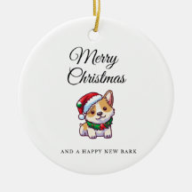 Merry Christmas corgi ceramic ornament