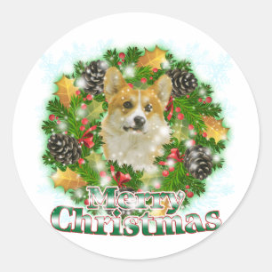 Merry Christmas Corgi Classic Round Sticker