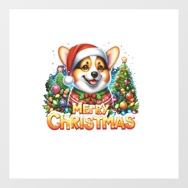 Merry Christmas Corgi Dog Corgmas Matching Christm Wall Decal (Front)