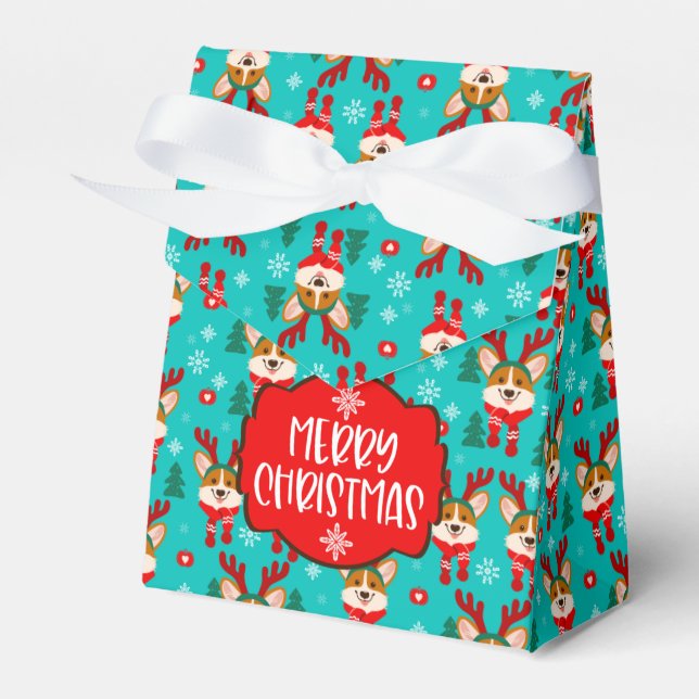 Merry Christmas Corgi Dog Favor Box (Front Side)