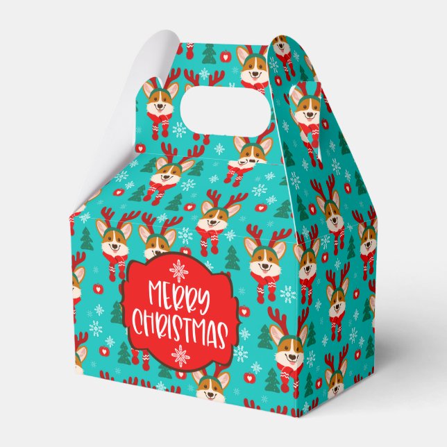 Merry Christmas Corgi Dog Favor Box (Front Side)