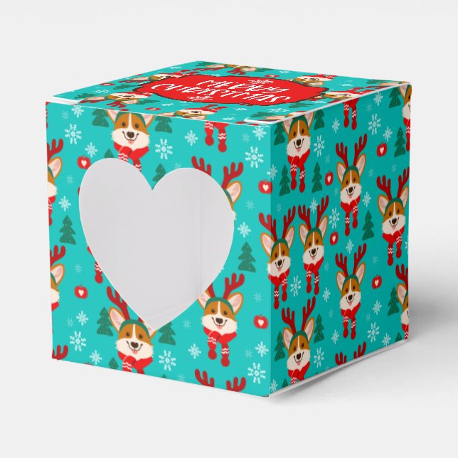 Merry Christmas Corgi Dog Favor Box (Front Side)