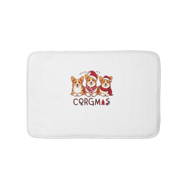Merry Christmas Corgi Dog Santa Love Corgis Family Bath Mat (Front)