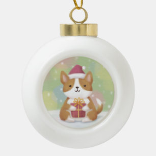 Merry Christmas: Corgi Illustration Art Ceramic Ball Christmas Ornament