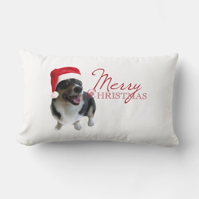 Merry Christmas Corgi Lumbar Pillow (Front)
