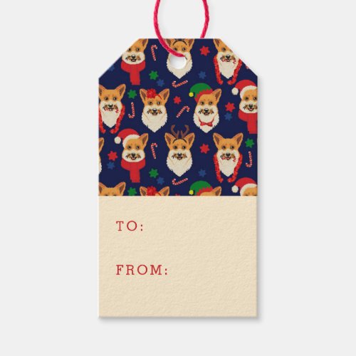 Merry Christmas Corgi Portrait Pattern Gift Tags