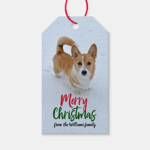 Merry Christmas Corgi Snow Photo Beautiful Custom Gift Tags