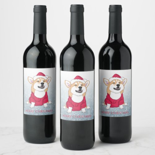 Merry Christmas Corgi Wine Label