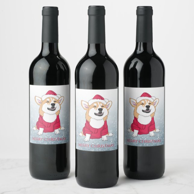 Merry Christmas Corgi Wine Label (Bottles)